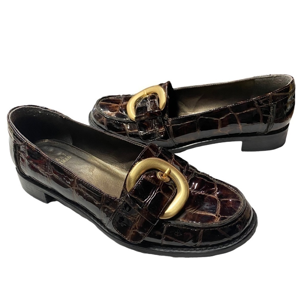 STUART Weitzman Crocodile loafers Brown with gold buckle